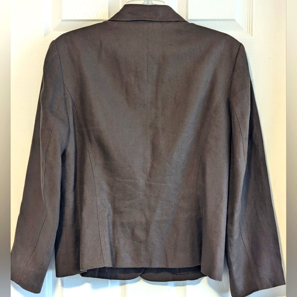 Talbots Linen Women's 14P 14 Petite Brown 100% Irish Linen 2 Two Button Blazer - Picture 5 of 9